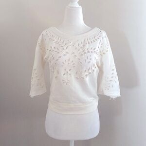 Free People crop laser cut outs 3/4 sleeve sweatshirt